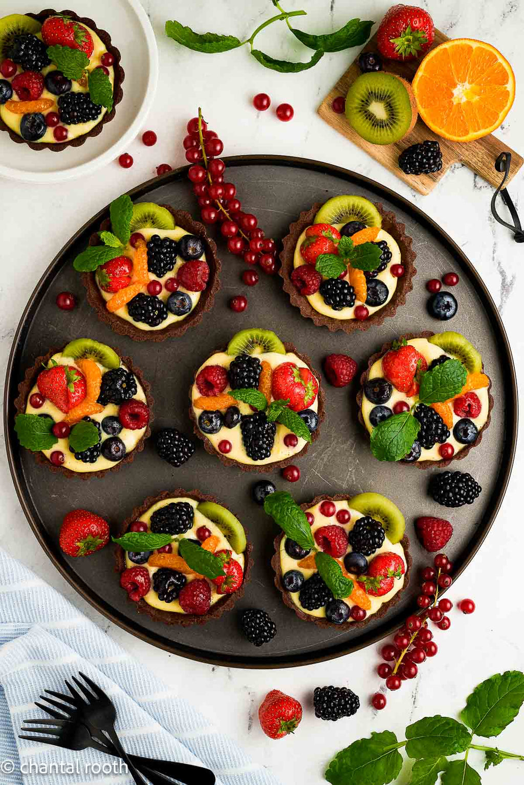 Chocolate Fruit Tarts with Orange Pastry Cream