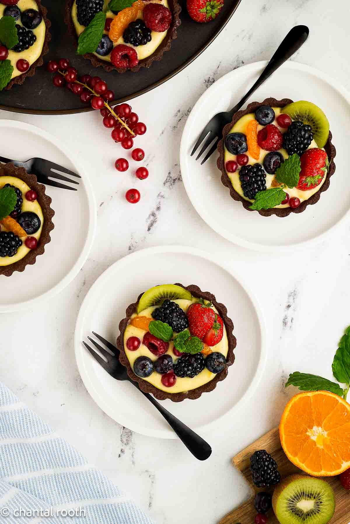 Chocolate Fruit Tarts with Orange Pastry Cream