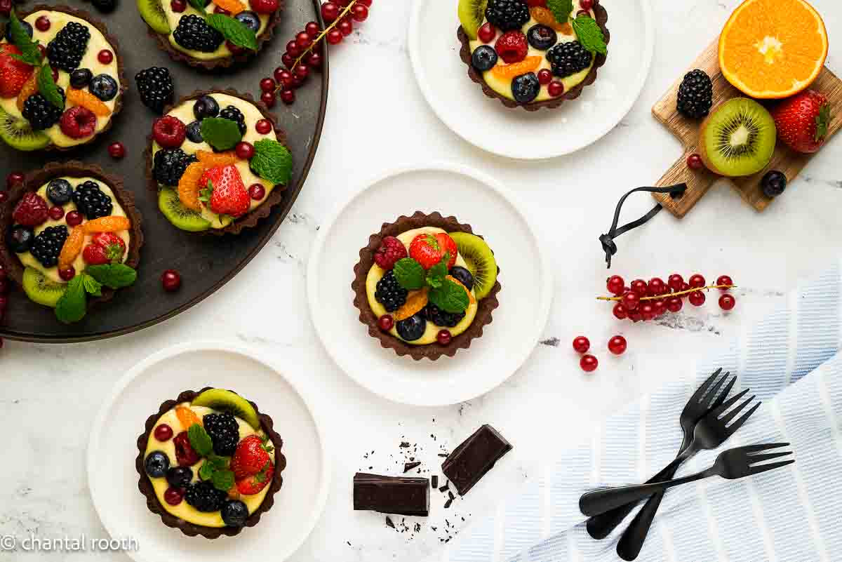 Chocolate Fruit Tarts with Orange Pastry Cream