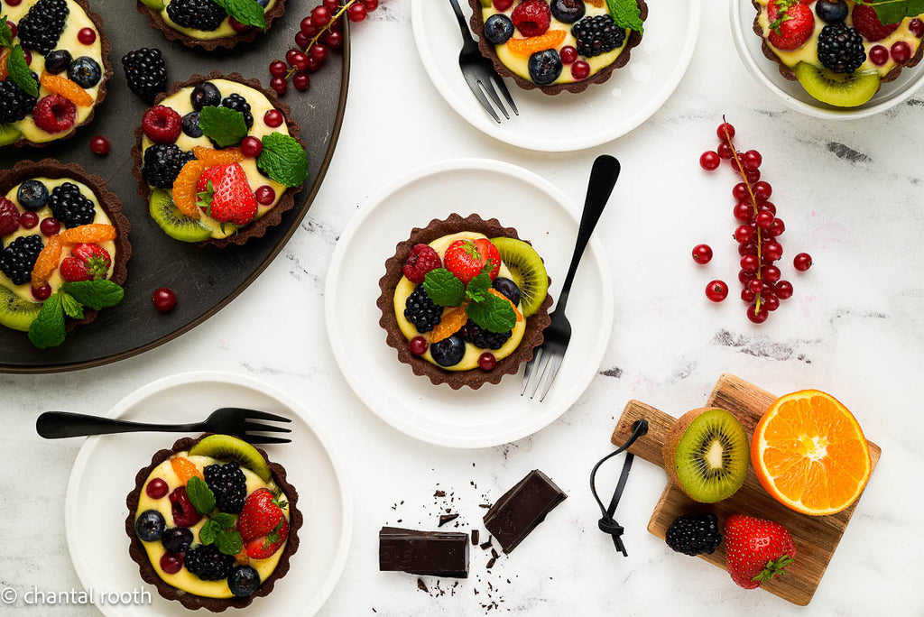 Chocolate Fruit Tarts with Orange Pastry Cream