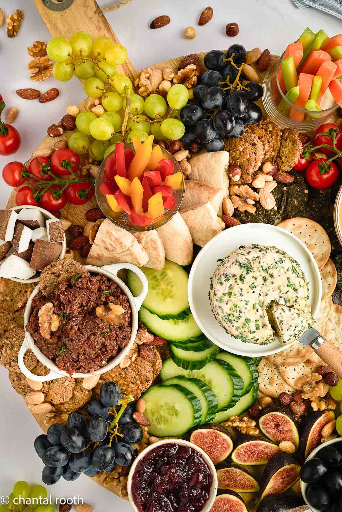 Boursin Style Cheese on a Charcuterie Board (vegan)