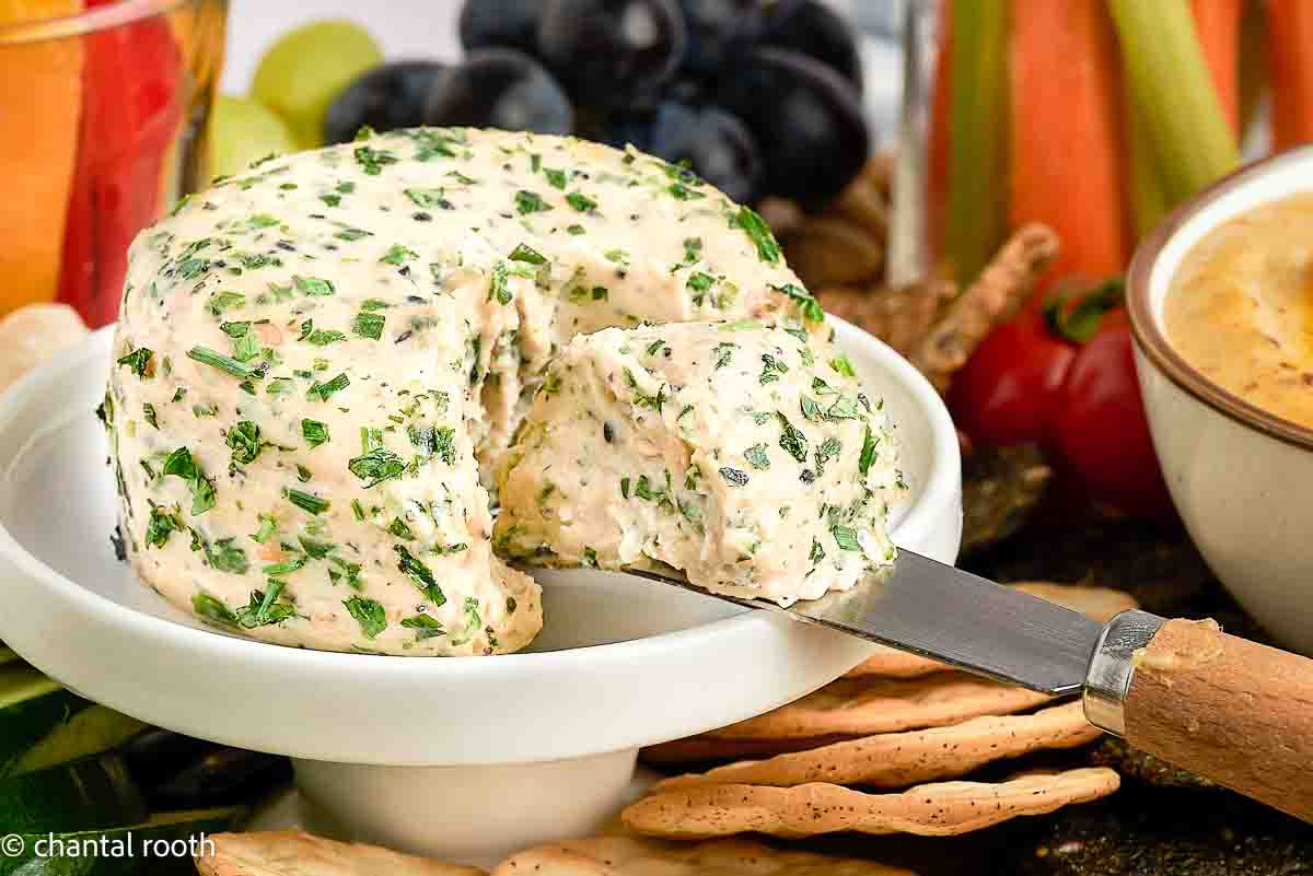 Boursin Style Cheese on a Charcuterie Board (vegan)