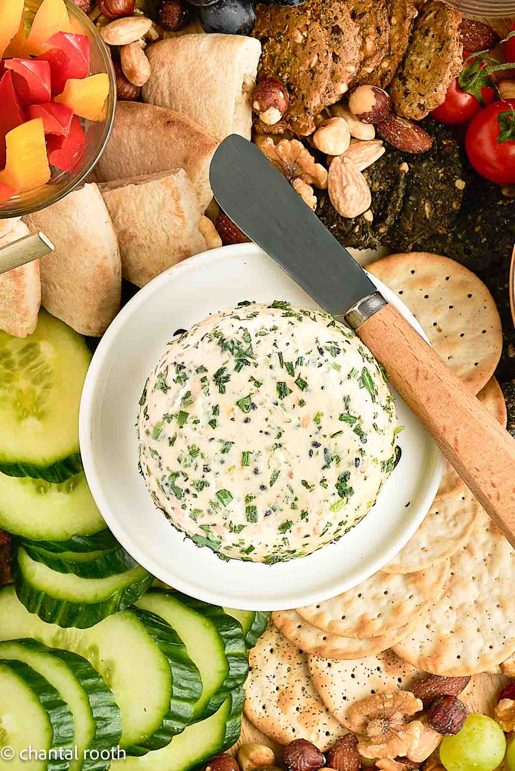 Boursin Style Cheese on a Charcuterie Board (vegan)