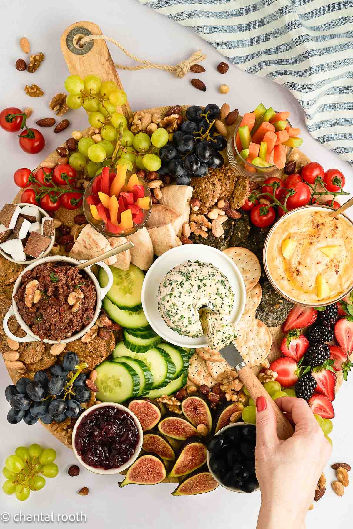 Boursin Style Cheese on a Charcuterie Board (vegan)