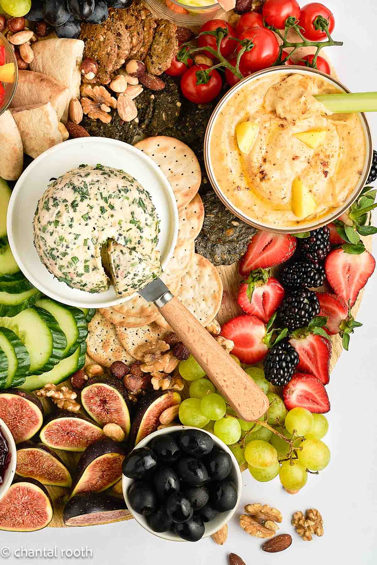 Boursin Style Cheese on a Charcuterie Board (vegan)