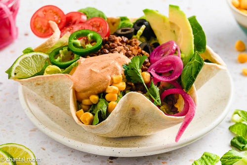 Vegan Taco Salad in Tortilla Bowls