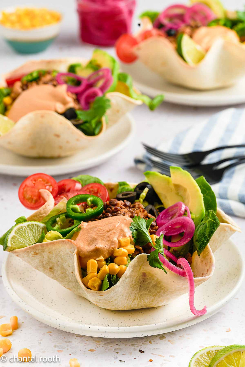 Vegan Taco Salad in Tortilla Bowls