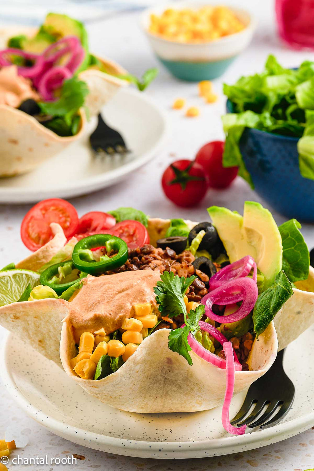 Vegan Taco Salad in Tortilla Bowls