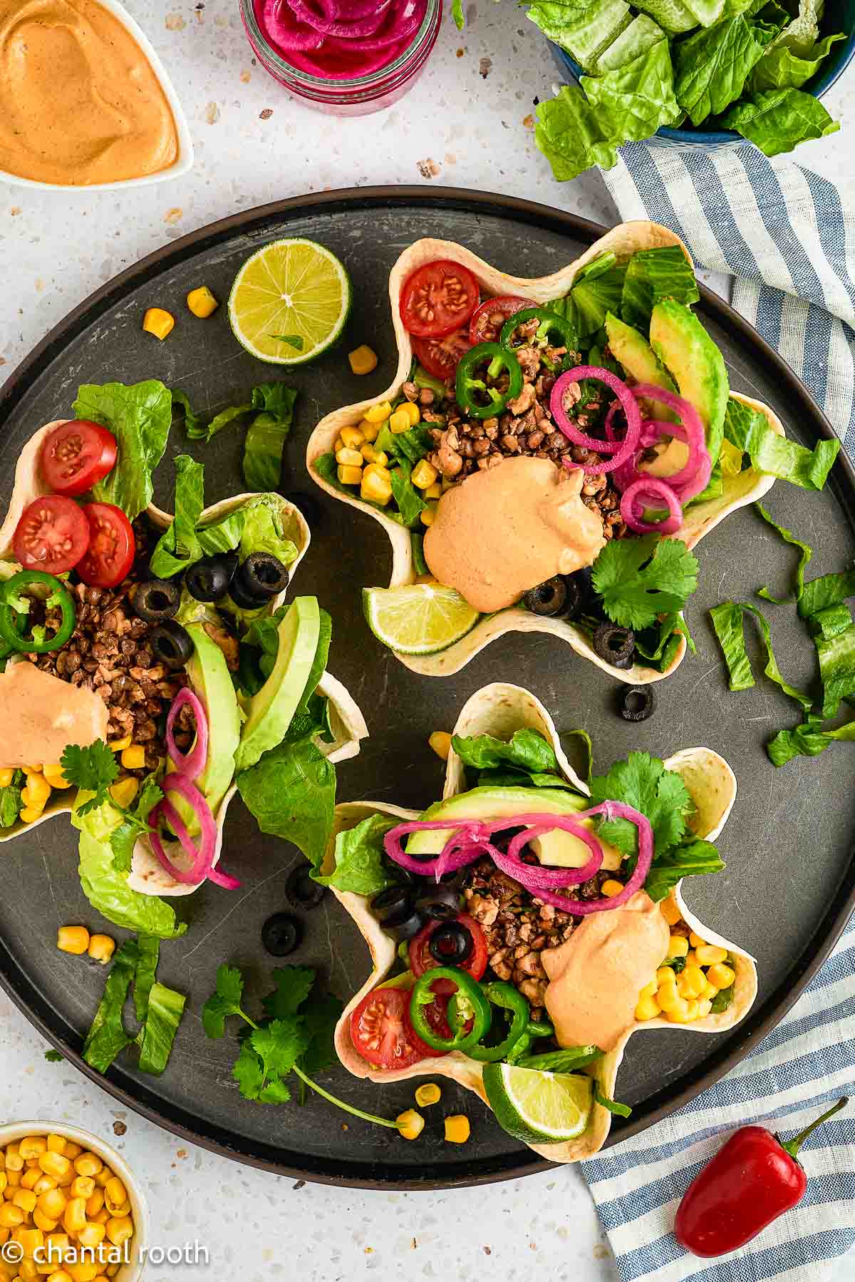 Vegan Taco Salad in Tortilla Bowls