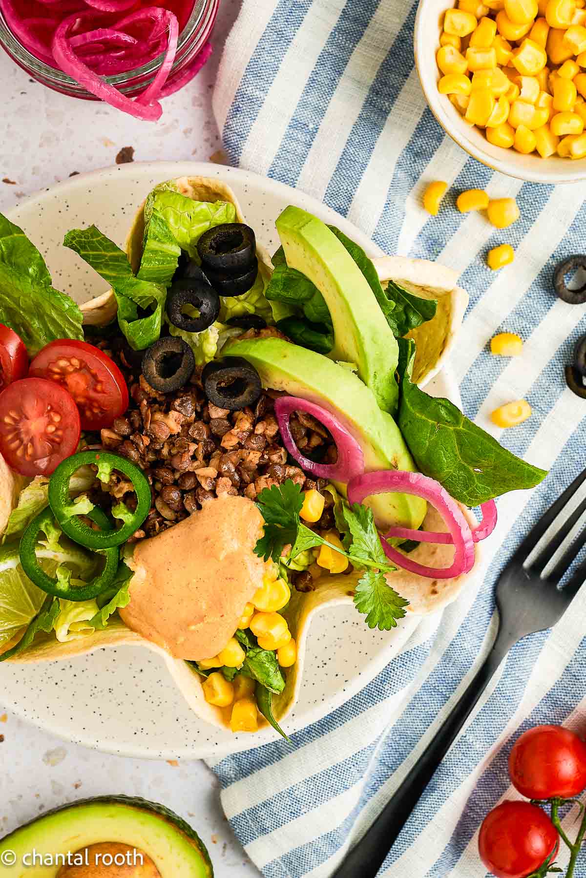 Vegan Taco Salad in Tortilla Bowls