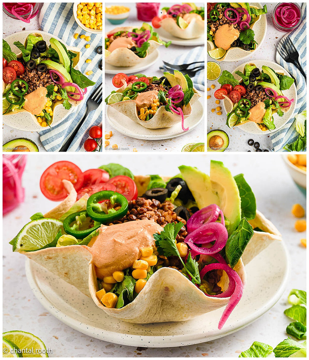 Vegan Taco Salad in Tortilla Bowls